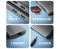 Axagon HMC-8HLSA, USB 5Gbps, 3x USB-A, HDMI 4k/60Hz, RJ-45, SD/mSD - 1353439 - zdjęcie 6